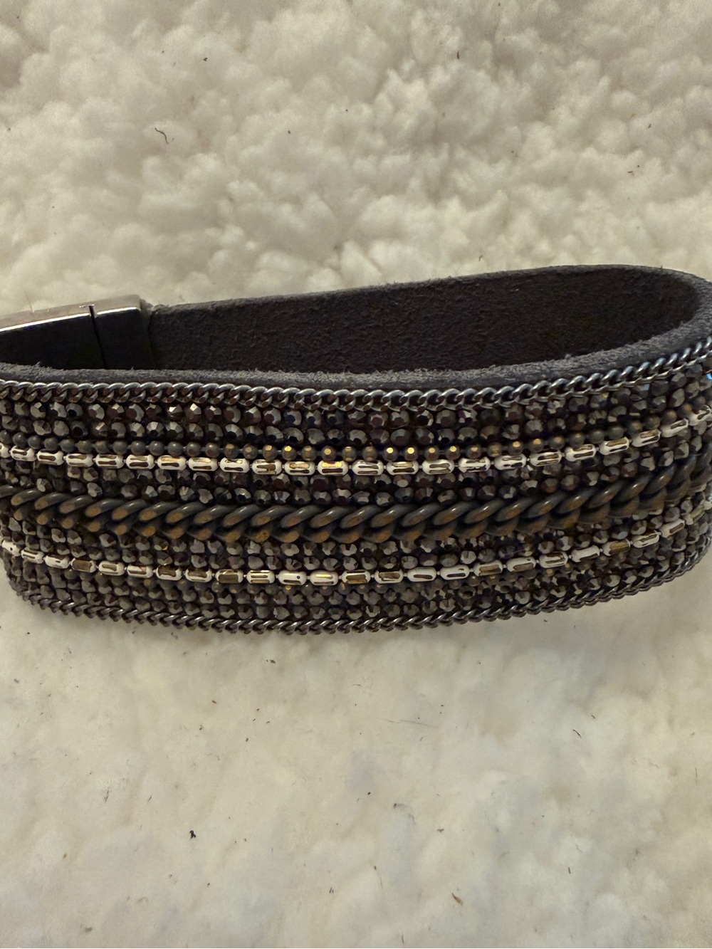 Buckle Embellished Gray Beaded womens Wrist Cuff